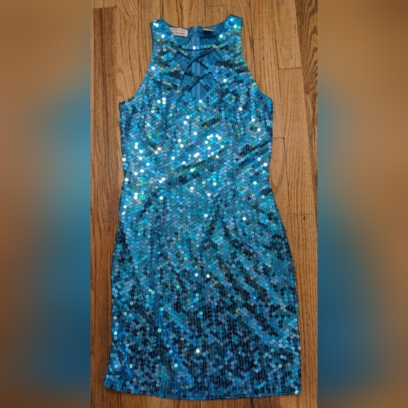 Niteline Vintage Blue Sequin Evening Cocktail Clubbing Mini Dress sz 10 - Picture 2 of 12